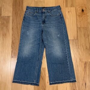 ME+EM Distressed-Hem Wide-Leg Denim Jeans